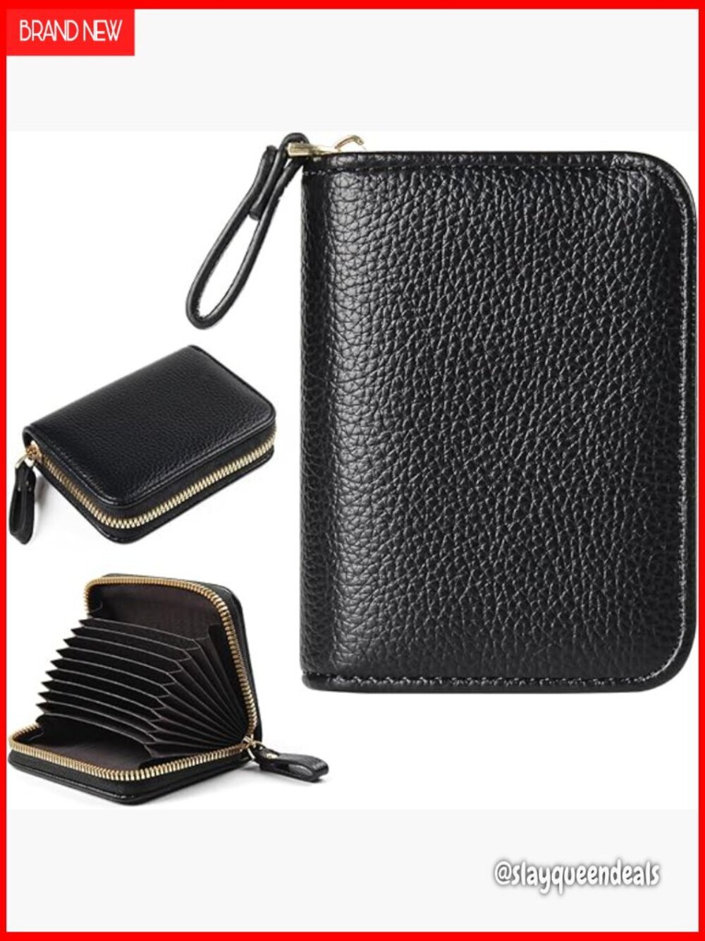 Compact RFID Blocking Zipper Card Case Wallet with 9 Slots